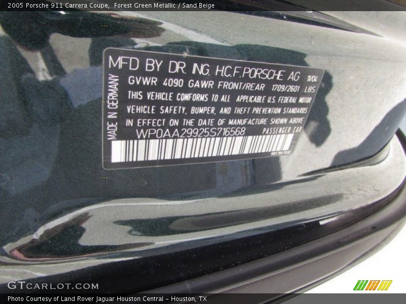 Forest Green Metallic / Sand Beige 2005 Porsche 911 Carrera Coupe