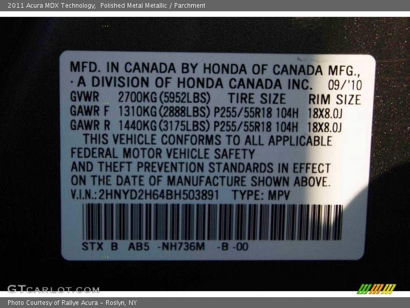 Polished Metal Metallic / Parchment 2011 Acura MDX Technology