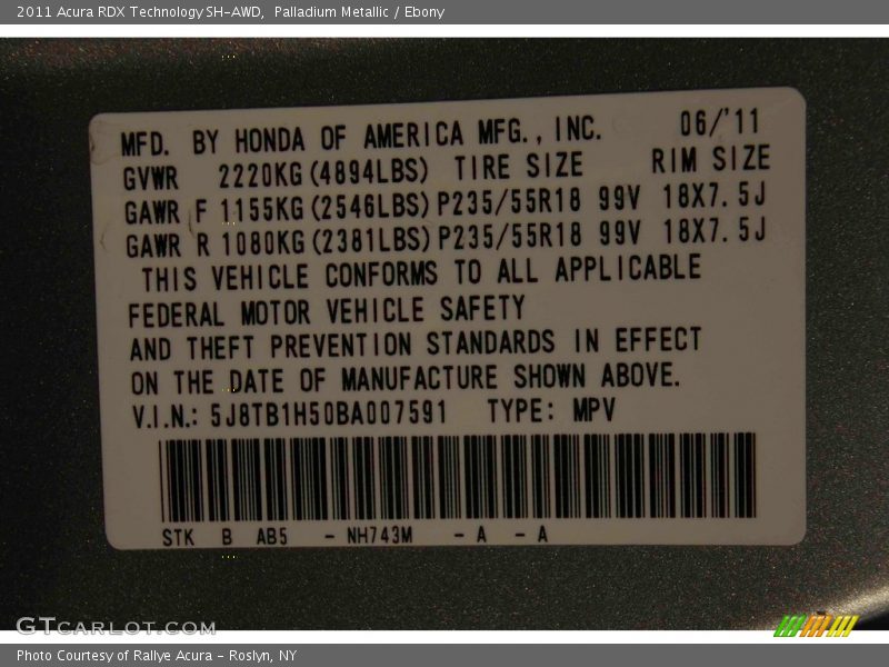 Palladium Metallic / Ebony 2011 Acura RDX Technology SH-AWD