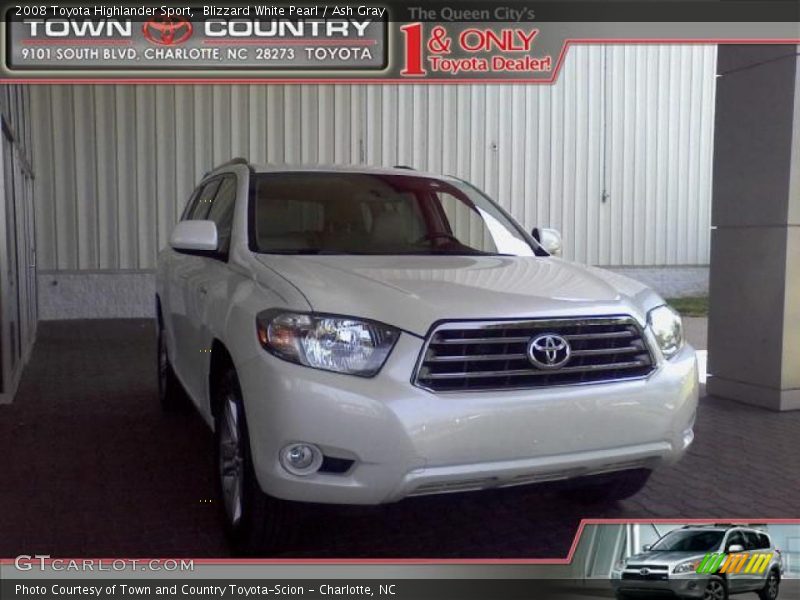 Blizzard White Pearl / Ash Gray 2008 Toyota Highlander Sport