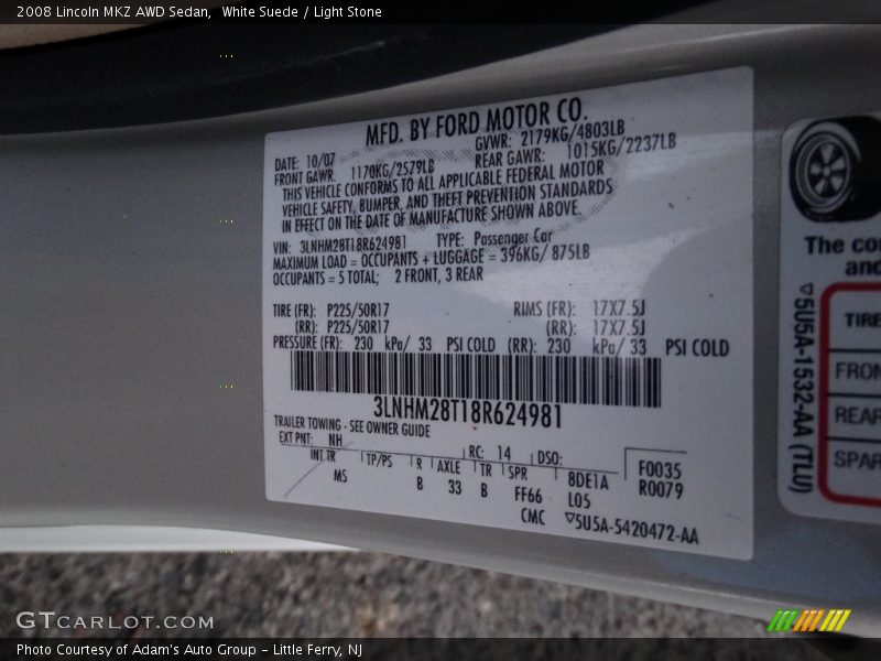 White Suede / Light Stone 2008 Lincoln MKZ AWD Sedan