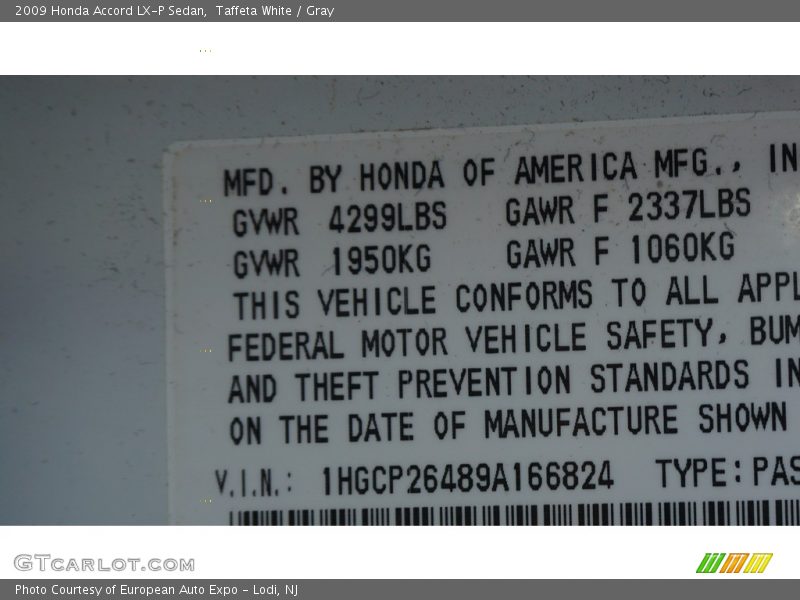 Taffeta White / Gray 2009 Honda Accord LX-P Sedan