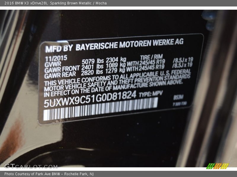 Sparkling Brown Metallic / Mocha 2016 BMW X3 xDrive28i
