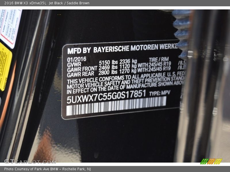 Jet Black / Saddle Brown 2016 BMW X3 xDrive35i