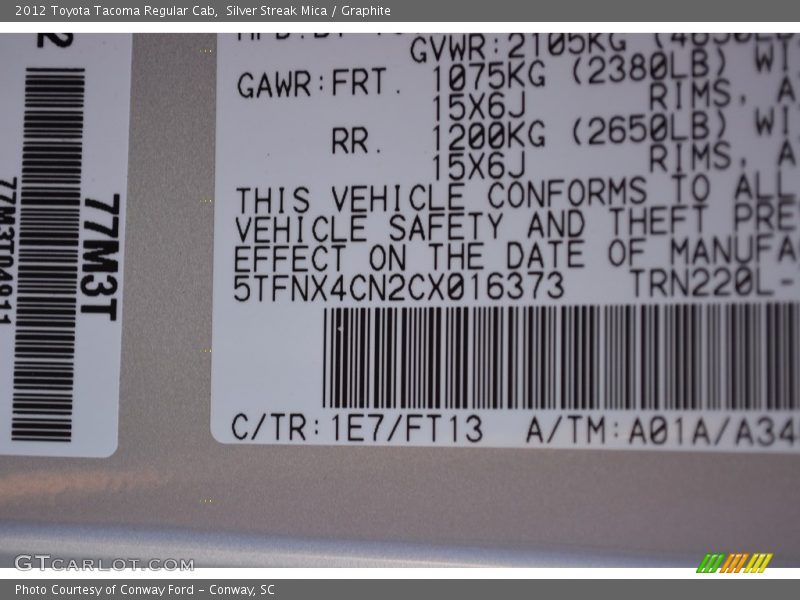 Silver Streak Mica / Graphite 2012 Toyota Tacoma Regular Cab