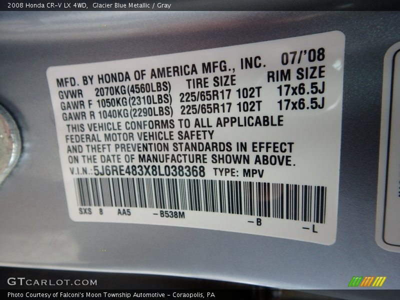 Glacier Blue Metallic / Gray 2008 Honda CR-V LX 4WD
