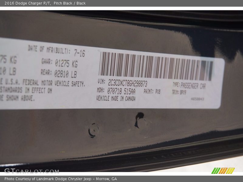 Pitch Black / Black 2016 Dodge Charger R/T