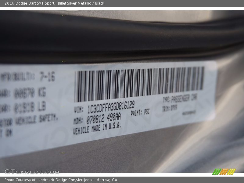 Billet Silver Metallic / Black 2016 Dodge Dart SXT Sport