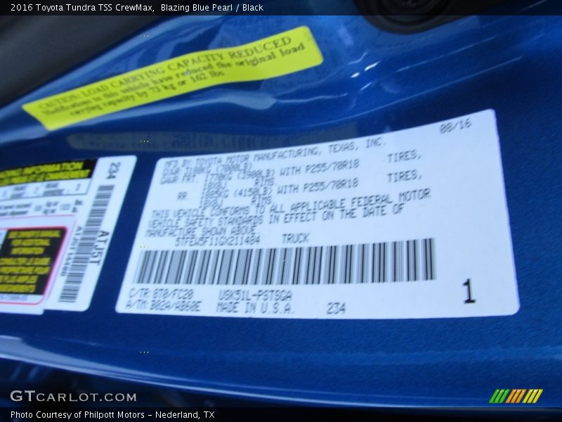 Blazing Blue Pearl / Black 2016 Toyota Tundra TSS CrewMax