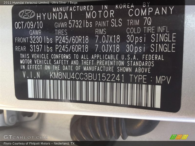 Ultra Silver / Beige 2011 Hyundai Veracruz Limited
