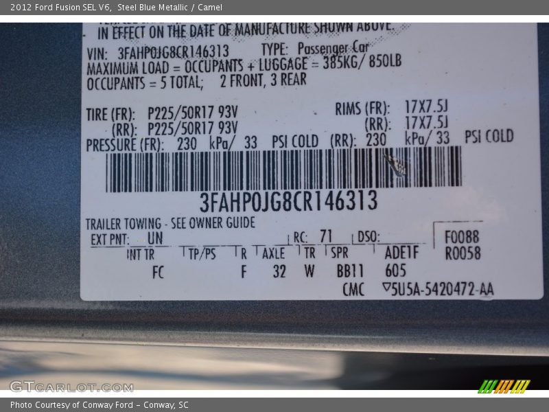 Steel Blue Metallic / Camel 2012 Ford Fusion SEL V6