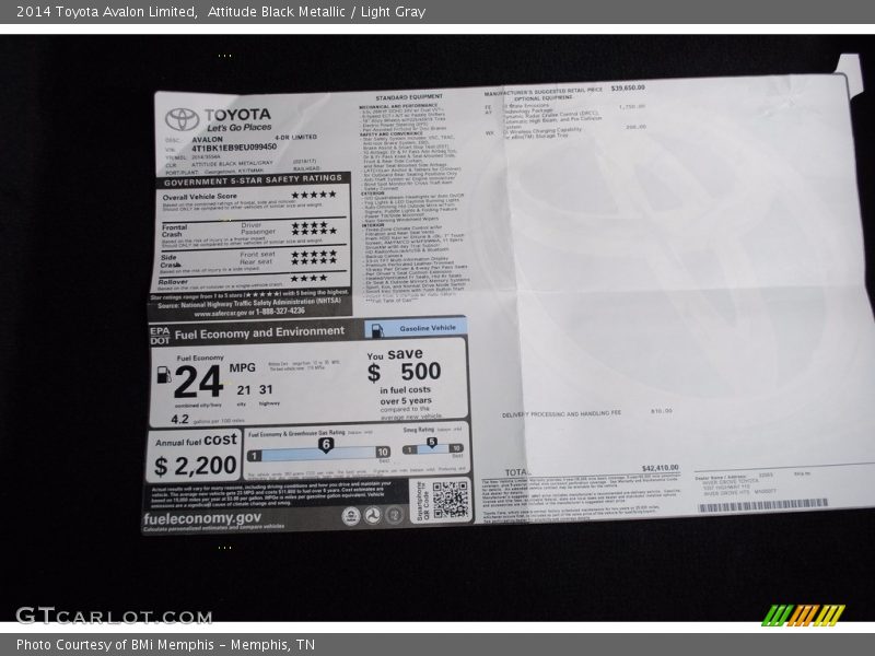 Attitude Black Metallic / Light Gray 2014 Toyota Avalon Limited