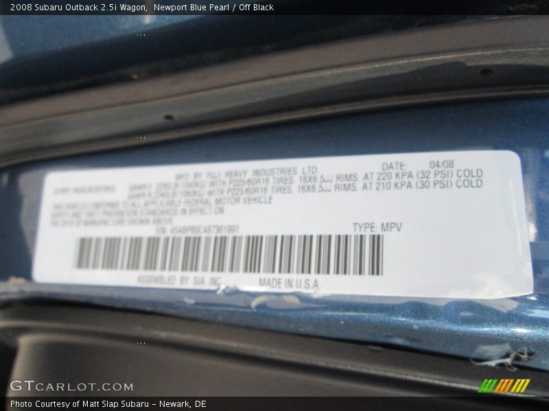 Newport Blue Pearl / Off Black 2008 Subaru Outback 2.5i Wagon