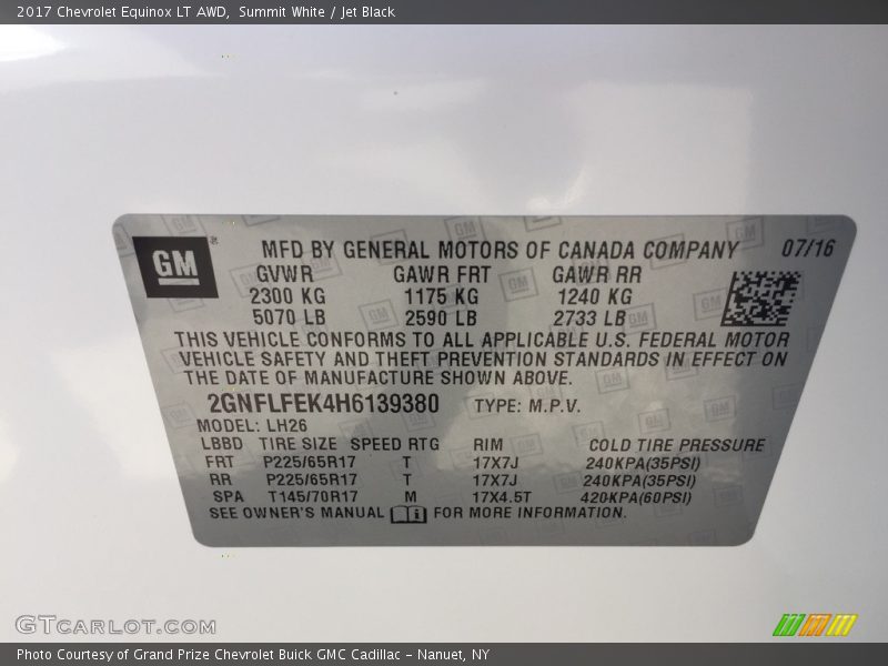 Summit White / Jet Black 2017 Chevrolet Equinox LT AWD