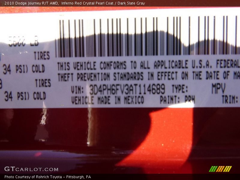 Inferno Red Crystal Pearl Coat / Dark Slate Gray 2010 Dodge Journey R/T AWD