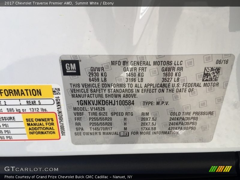 Summit White / Ebony 2017 Chevrolet Traverse Premier AWD