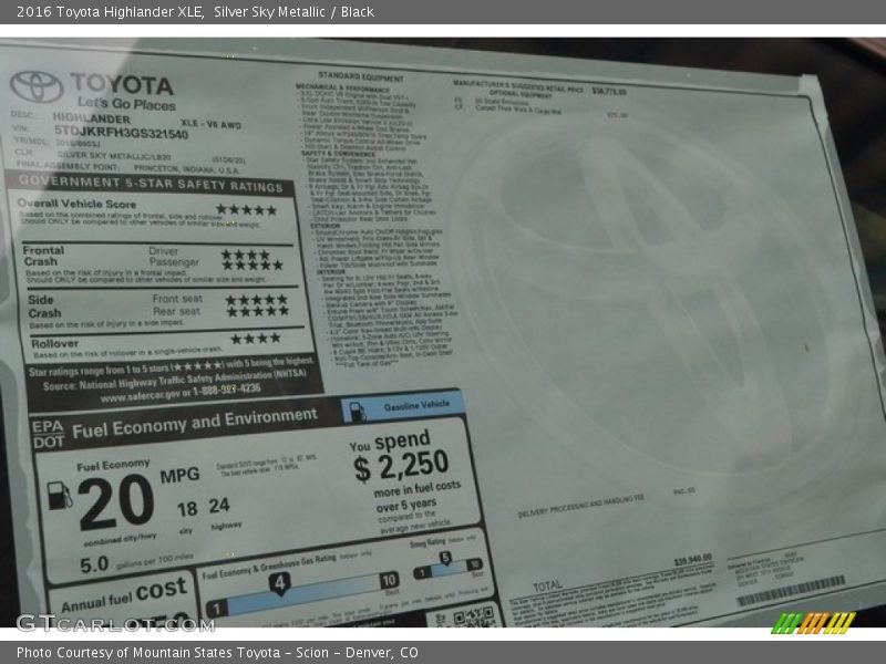 Silver Sky Metallic / Black 2016 Toyota Highlander XLE