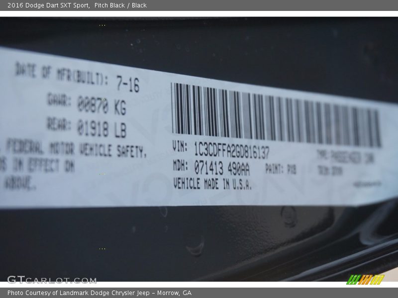 Pitch Black / Black 2016 Dodge Dart SXT Sport