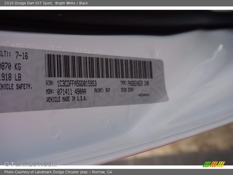 Bright White / Black 2016 Dodge Dart SXT Sport