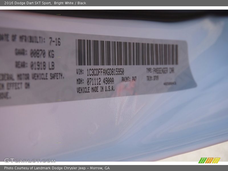Bright White / Black 2016 Dodge Dart SXT Sport