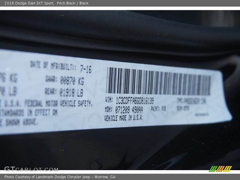 Pitch Black / Black 2016 Dodge Dart SXT Sport