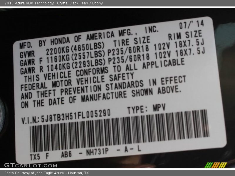 Crystal Black Pearl / Ebony 2015 Acura RDX Technology