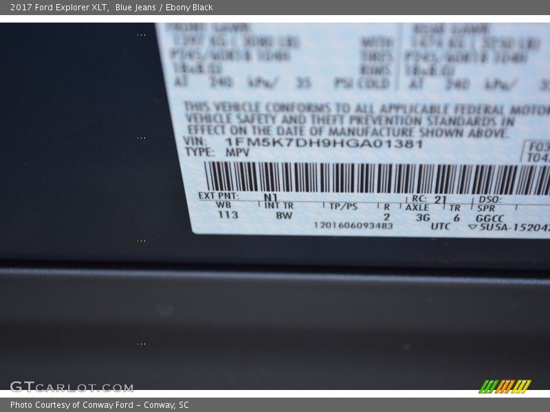 2017 Explorer XLT Blue Jeans Color Code N1