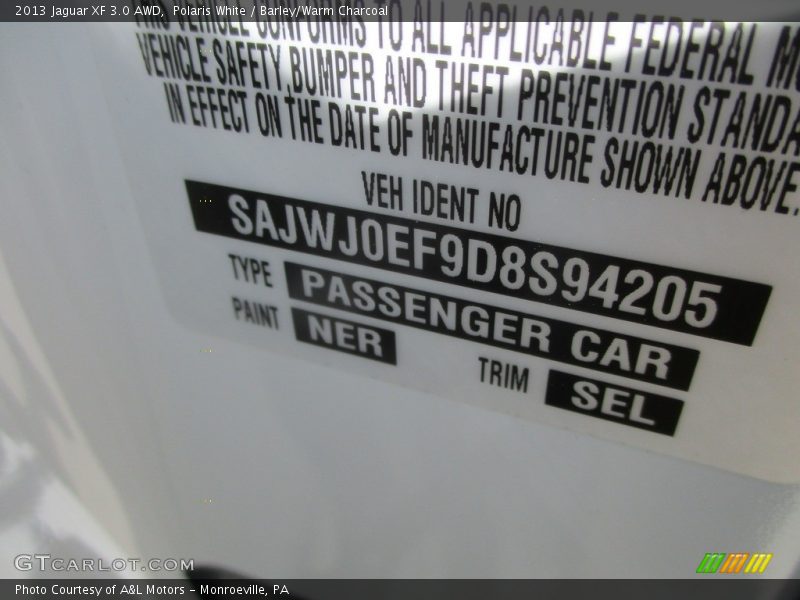 Polaris White / Barley/Warm Charcoal 2013 Jaguar XF 3.0 AWD