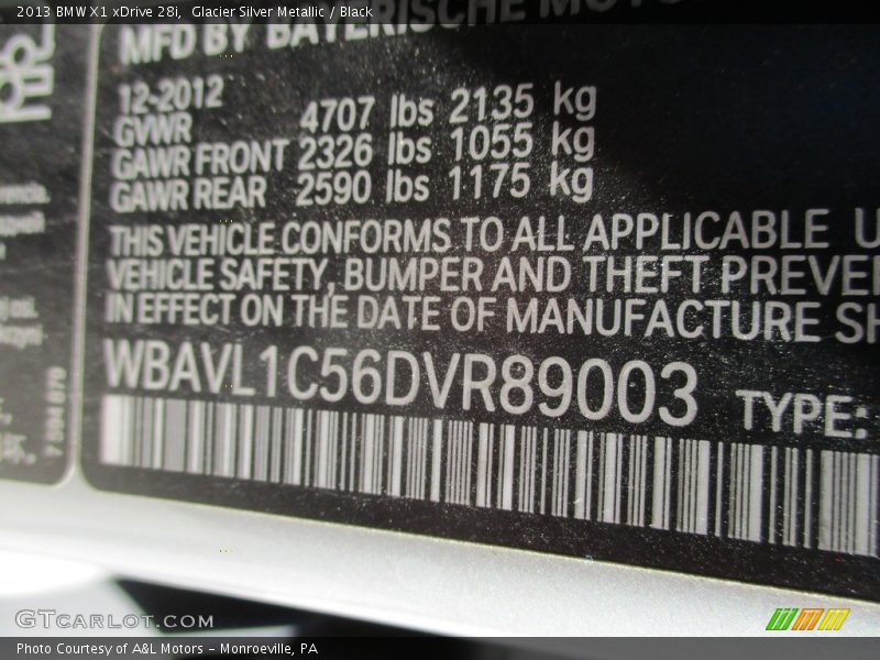 Glacier Silver Metallic / Black 2013 BMW X1 xDrive 28i