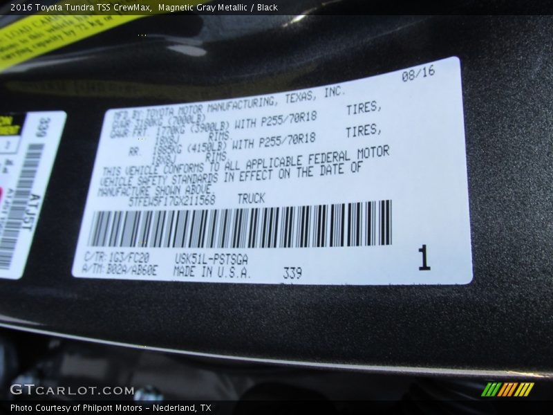 2016 Tundra TSS CrewMax Magnetic Gray Metallic Color Code 1G3