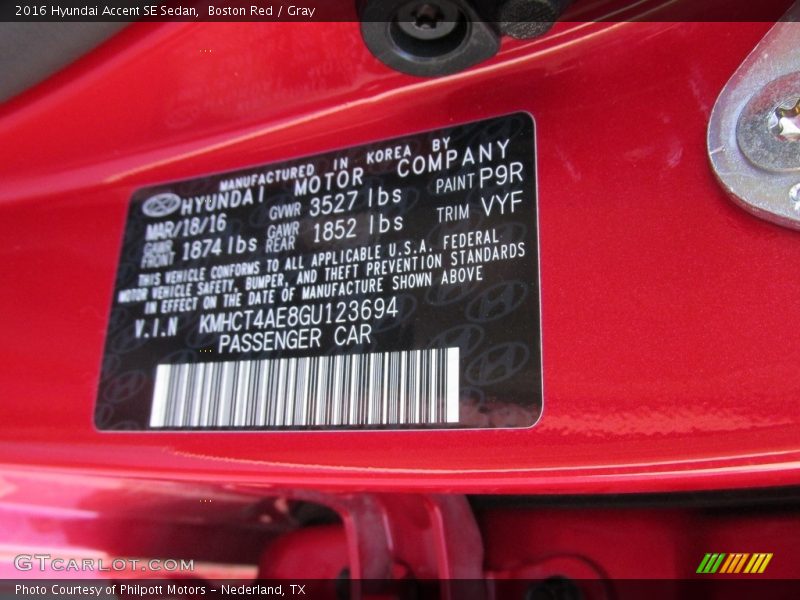 Boston Red / Gray 2016 Hyundai Accent SE Sedan