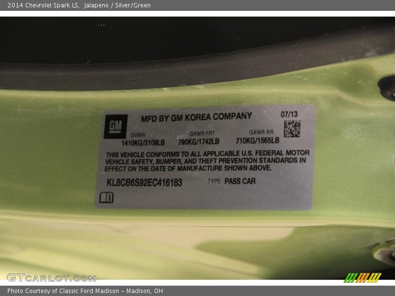 Jalapeno / Silver/Green 2014 Chevrolet Spark LS