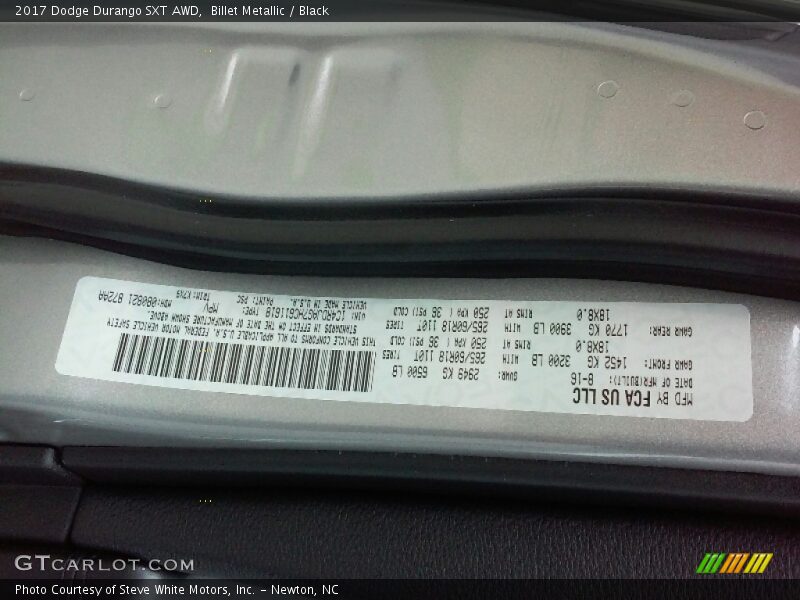 Billet Metallic / Black 2017 Dodge Durango SXT AWD