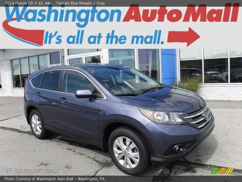 Twilight Blue Metallic / Gray 2014 Honda CR-V EX AWD
