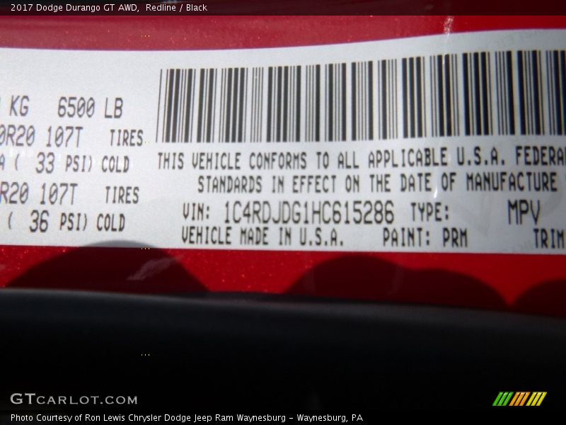 Redline / Black 2017 Dodge Durango GT AWD