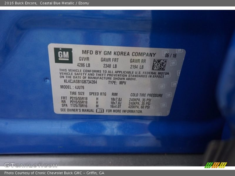 Coastal Blue Metallic / Ebony 2016 Buick Encore