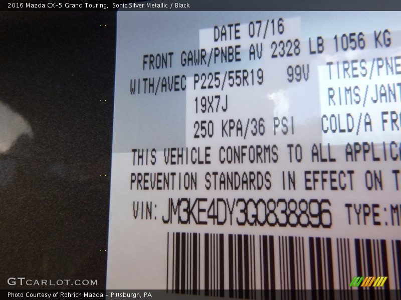 Sonic Silver Metallic / Black 2016 Mazda CX-5 Grand Touring