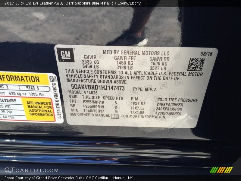 Dark Sapphire Blue Metallic / Ebony/Ebony 2017 Buick Enclave Leather AWD