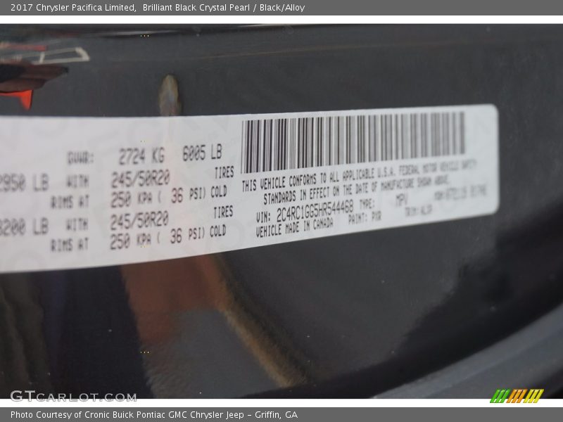 Brilliant Black Crystal Pearl / Black/Alloy 2017 Chrysler Pacifica Limited