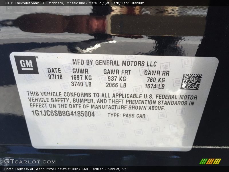 Mosaic Black Metallic / Jet Black/Dark Titanium 2016 Chevrolet Sonic LT Hatchback