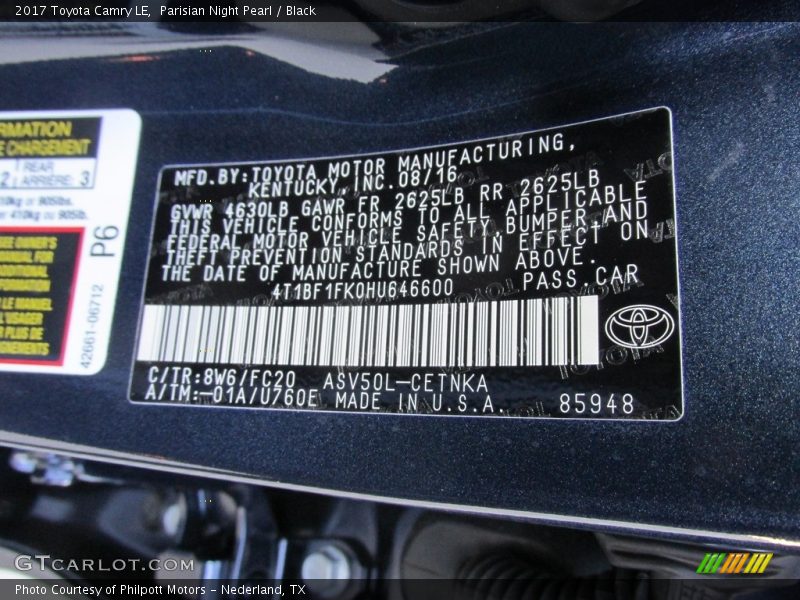 Parisian Night Pearl / Black 2017 Toyota Camry LE