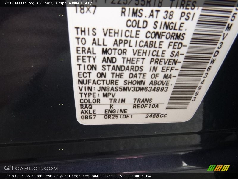 2013 Rogue SL AWD Graphite Blue Color Code RAQ