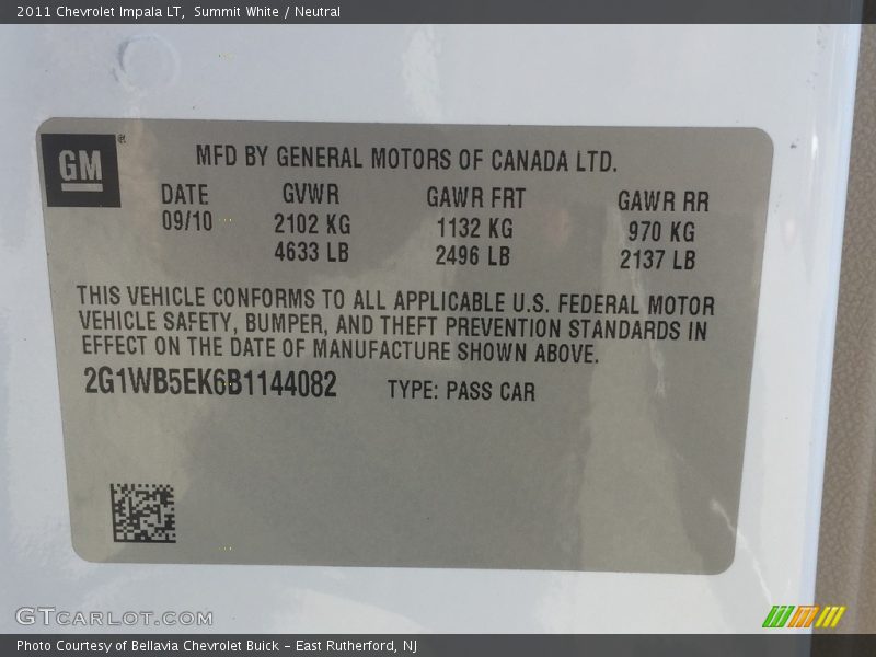Summit White / Neutral 2011 Chevrolet Impala LT
