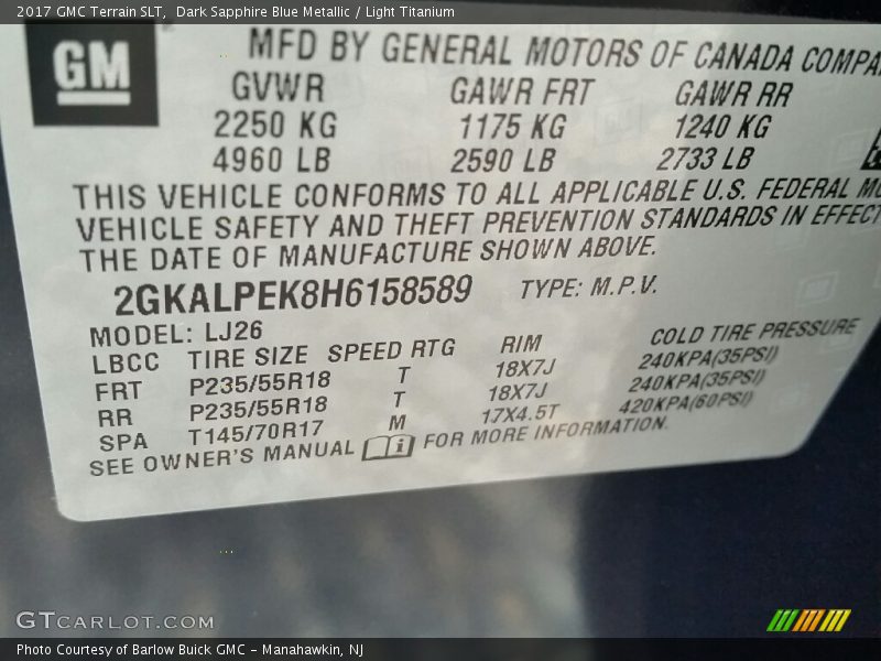 Dark Sapphire Blue Metallic / Light Titanium 2017 GMC Terrain SLT