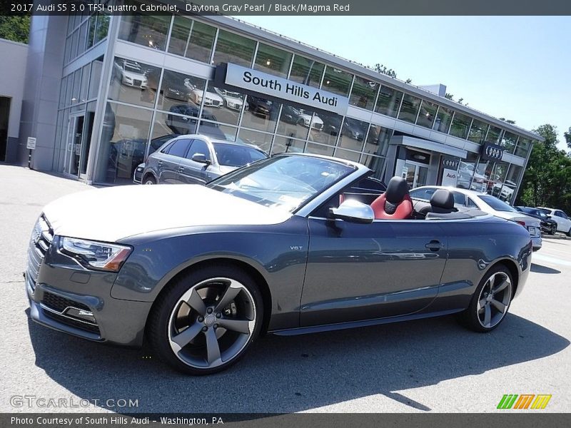 Daytona Gray Pearl / Black/Magma Red 2017 Audi S5 3.0 TFSI quattro Cabriolet