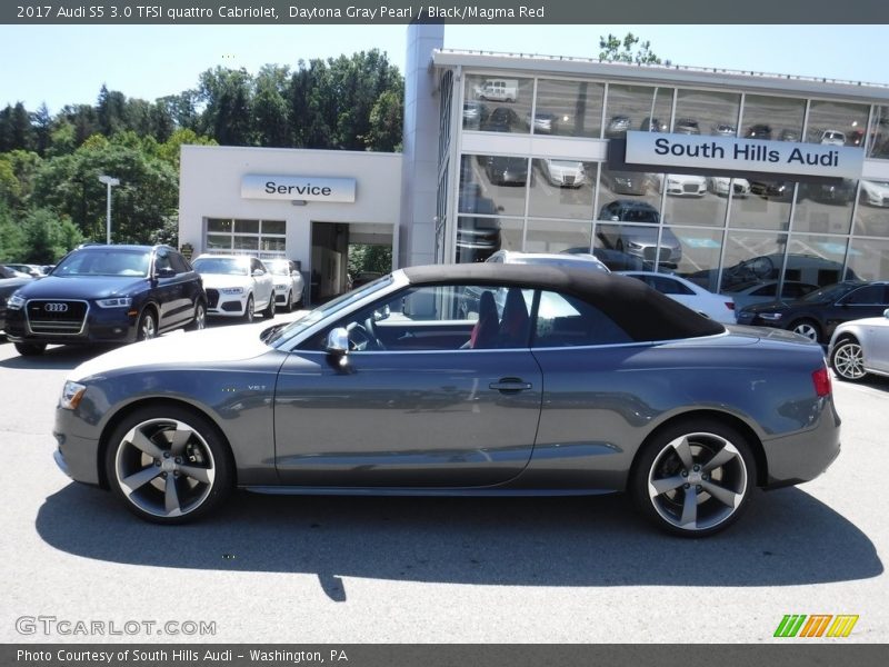 Daytona Gray Pearl / Black/Magma Red 2017 Audi S5 3.0 TFSI quattro Cabriolet