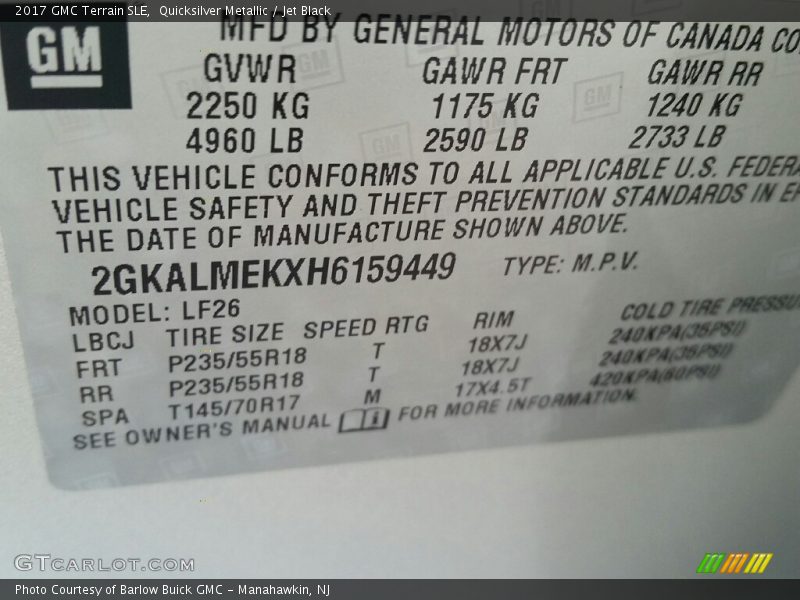 Quicksilver Metallic / Jet Black 2017 GMC Terrain SLE