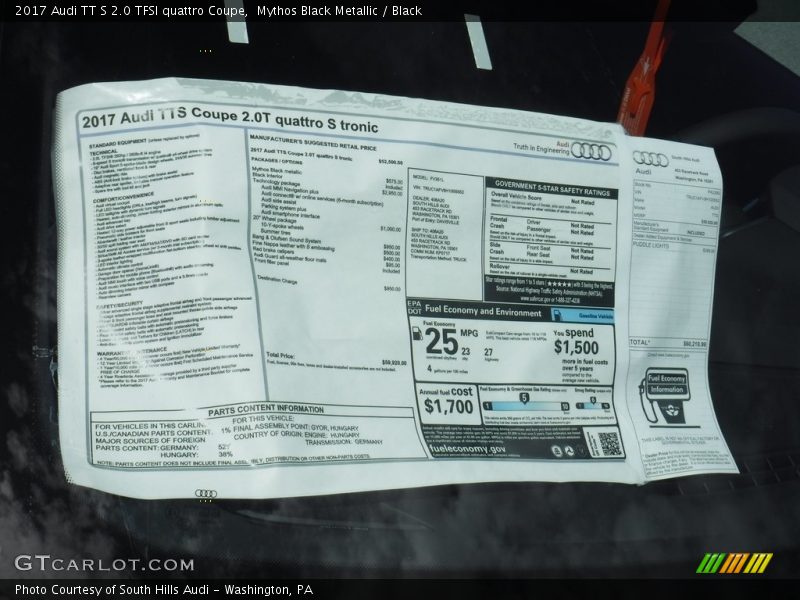  2017 TT S 2.0 TFSI quattro Coupe Window Sticker