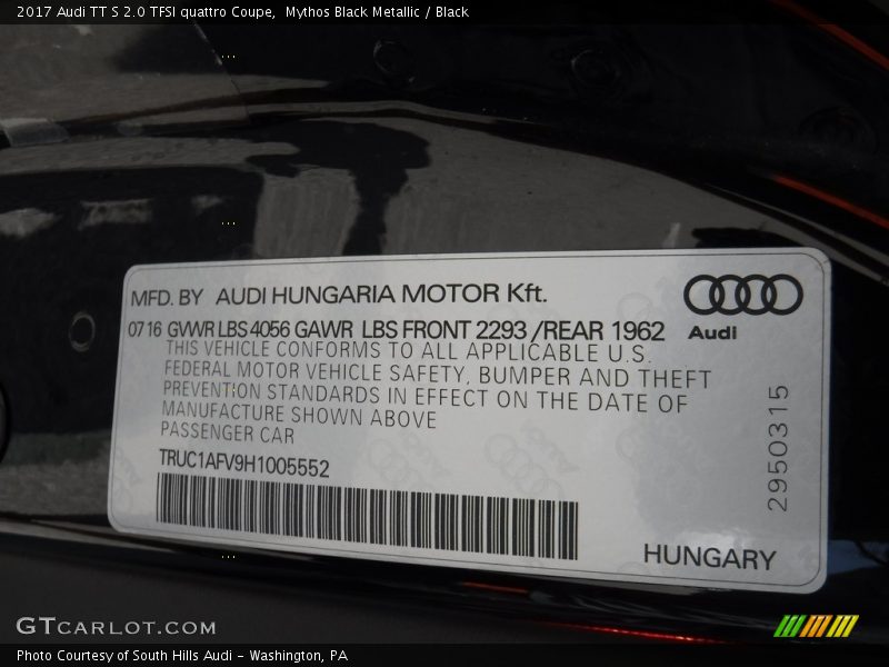 Mythos Black Metallic / Black 2017 Audi TT S 2.0 TFSI quattro Coupe