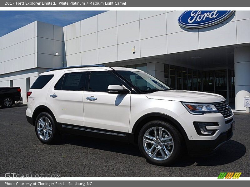 White Platinum / Medium Light Camel 2017 Ford Explorer Limited